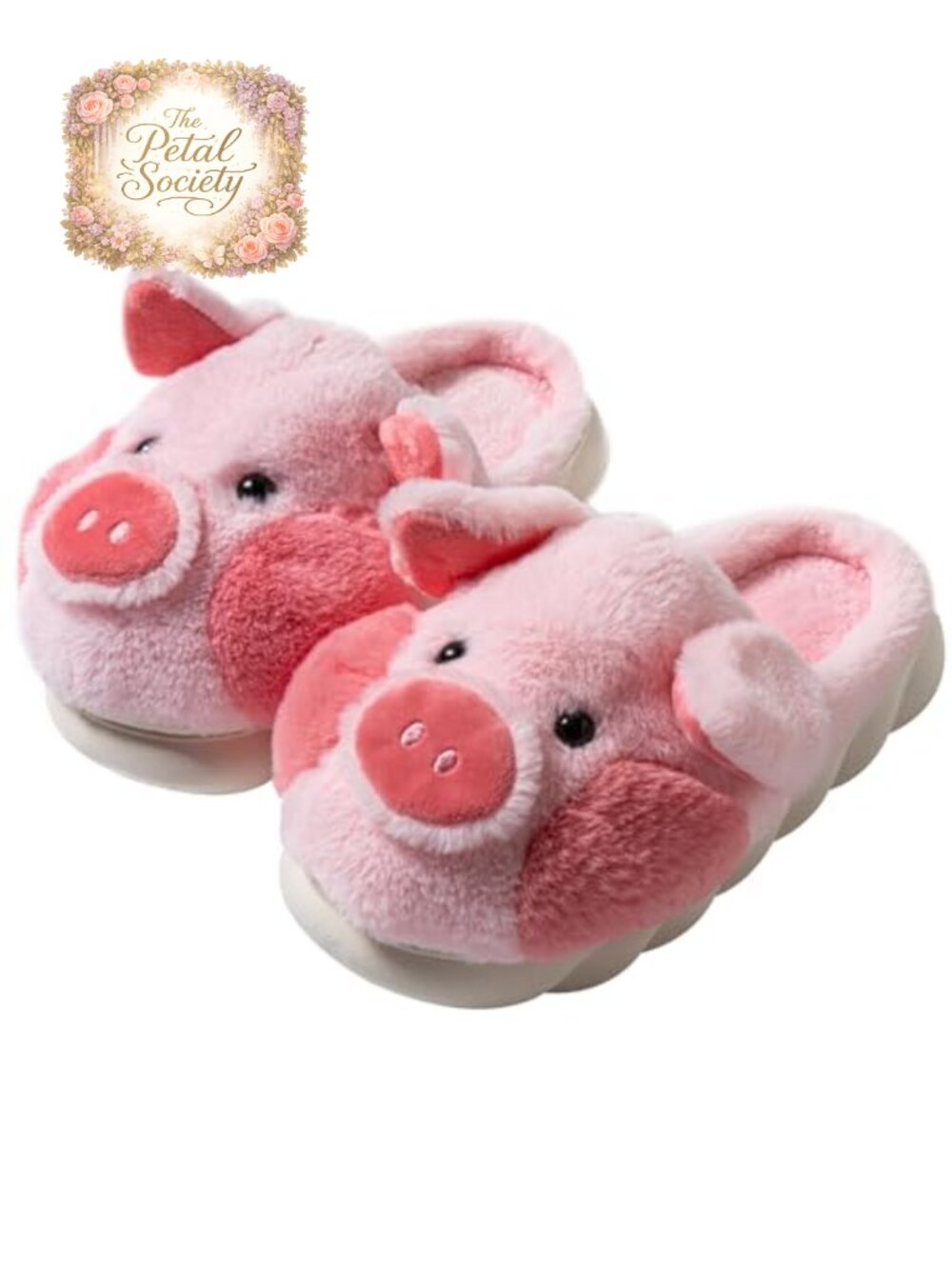 Rabbit Fur Pig Animal Slippers Plush Lined Non-Slip House Shoes